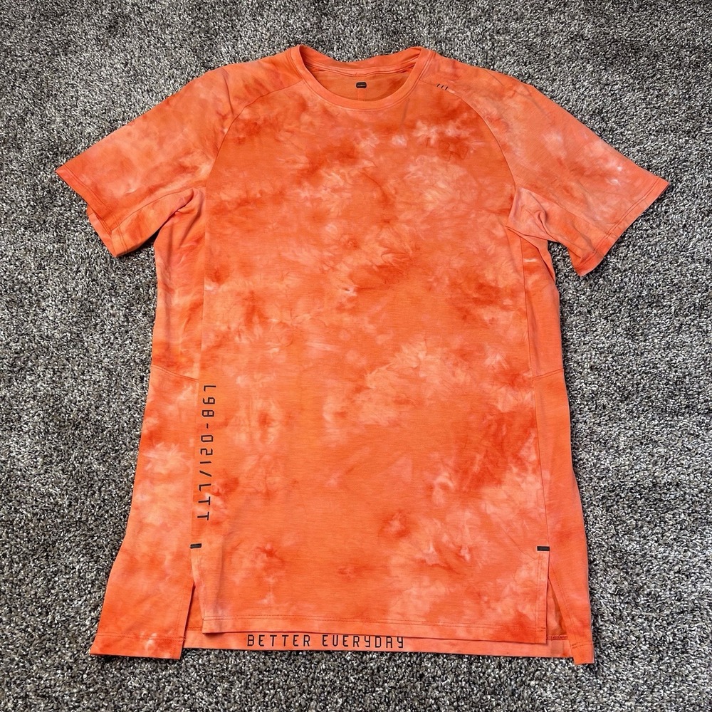 Lululemon Shirt Mens Sz Medium Orange Short Sleeve Casual Active Workout Gym Run